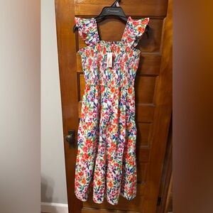 Floral Smocked Maxi Dress with Ruffle Straps - White/Multi